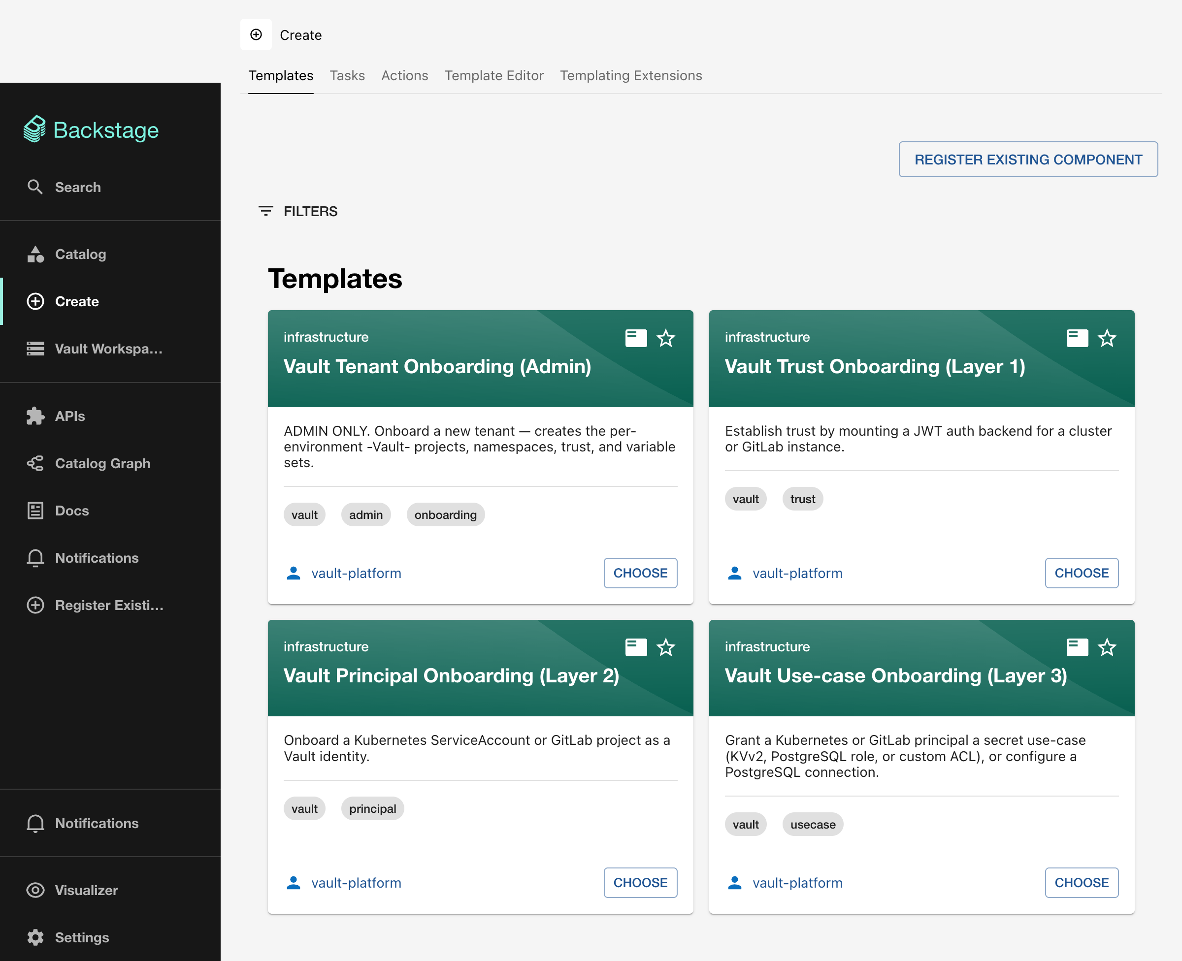 Template cards on the create page