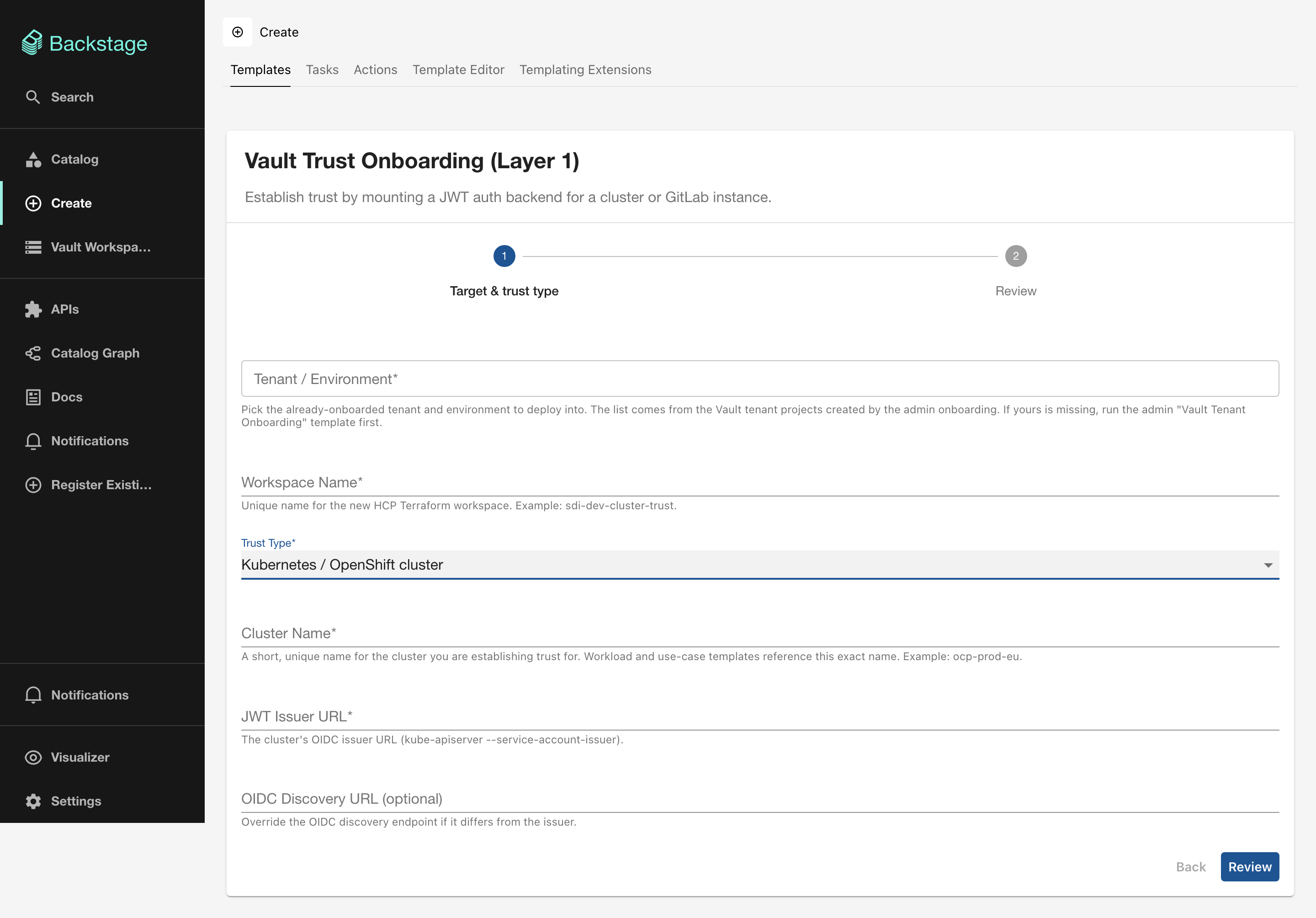 Trust onboarding form for Kubernetes cluster