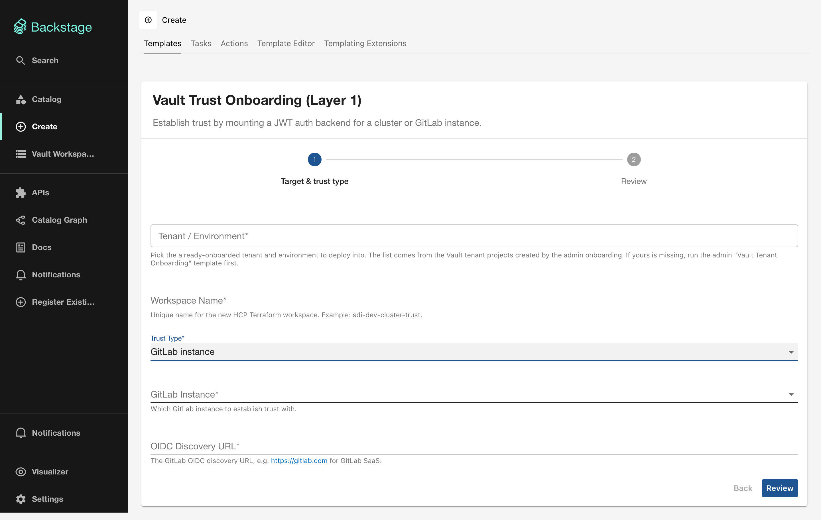 Trust onboarding form for GitLab instance