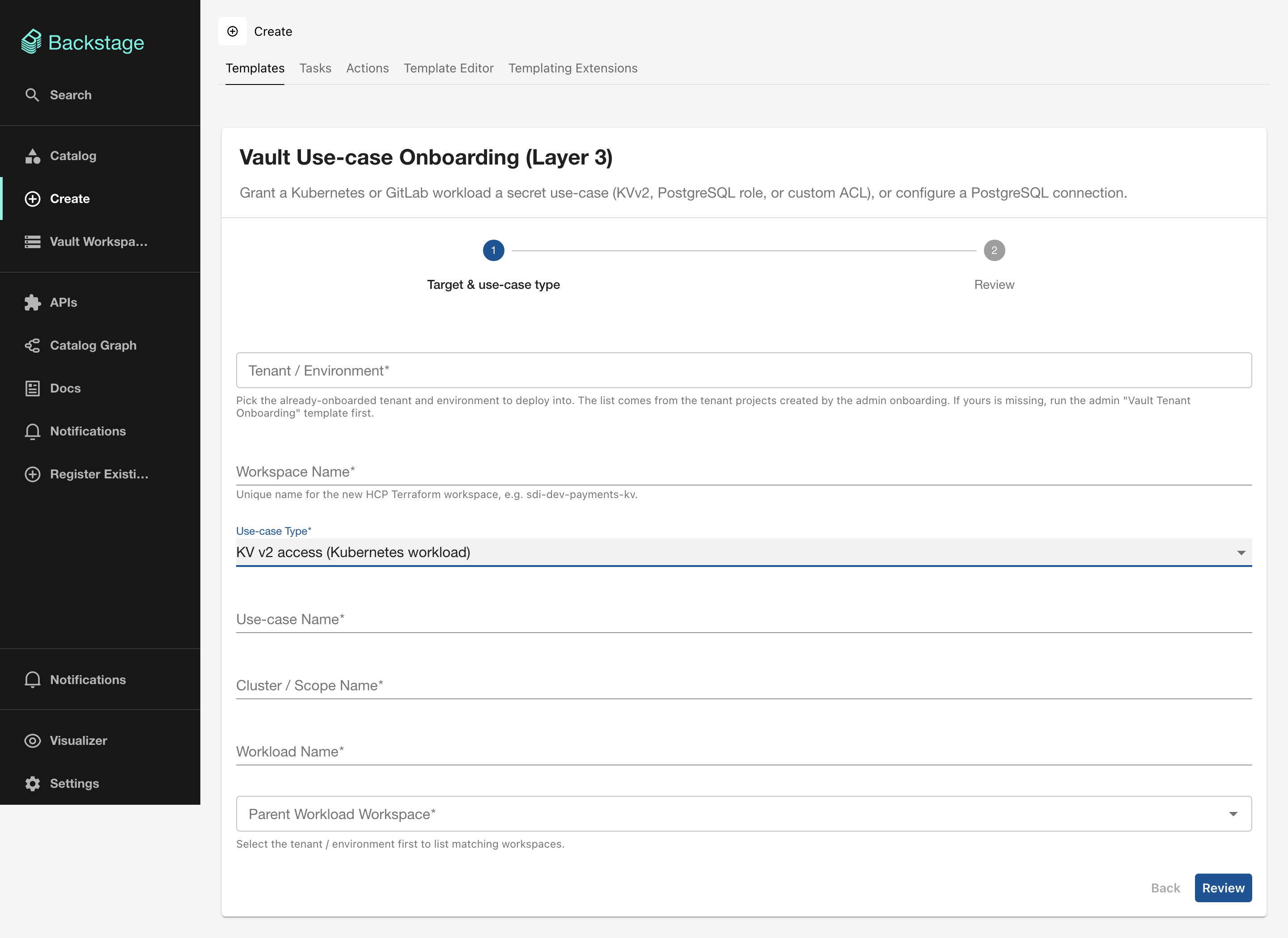 Use-case form for KVv2 Kubernetes