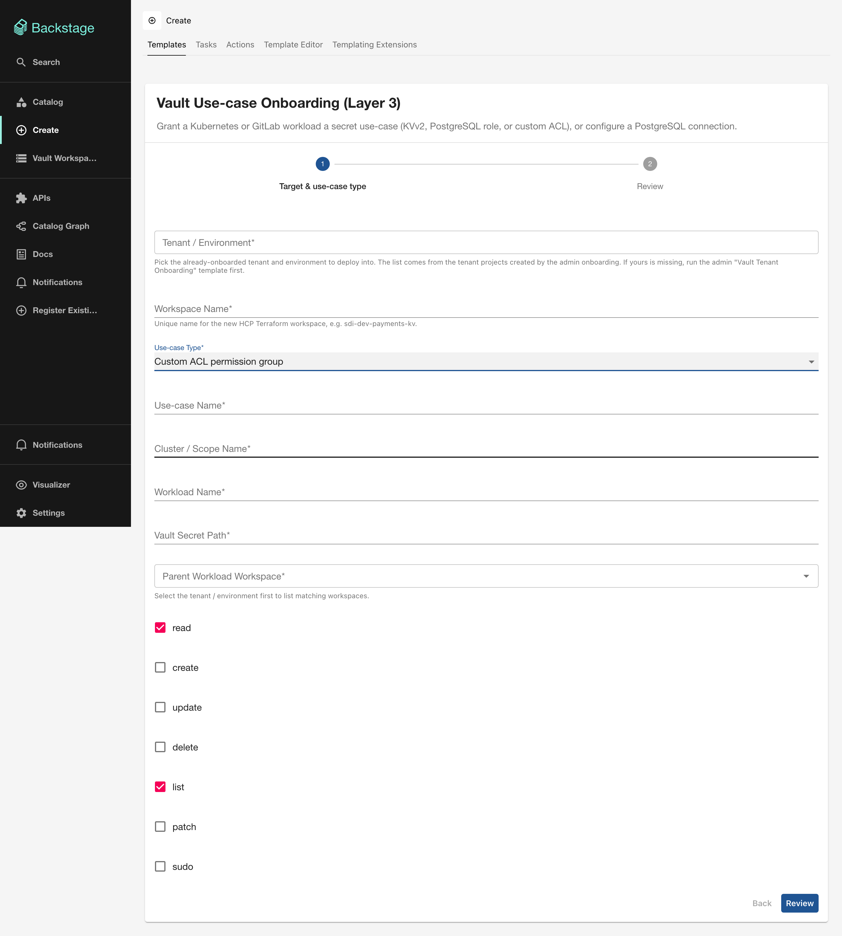Use-case form for permission group