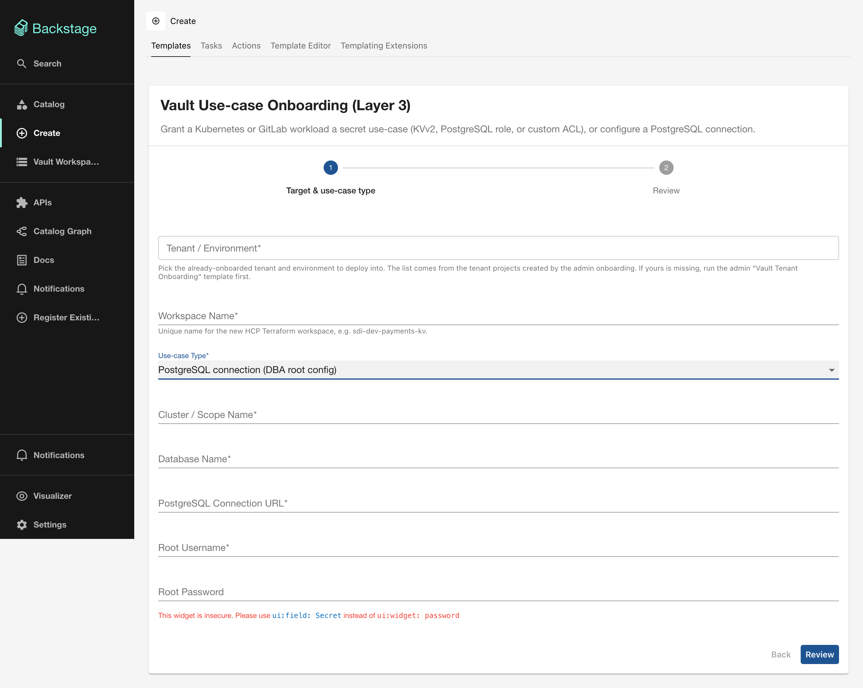 Use-case form for PostgreSQL connection