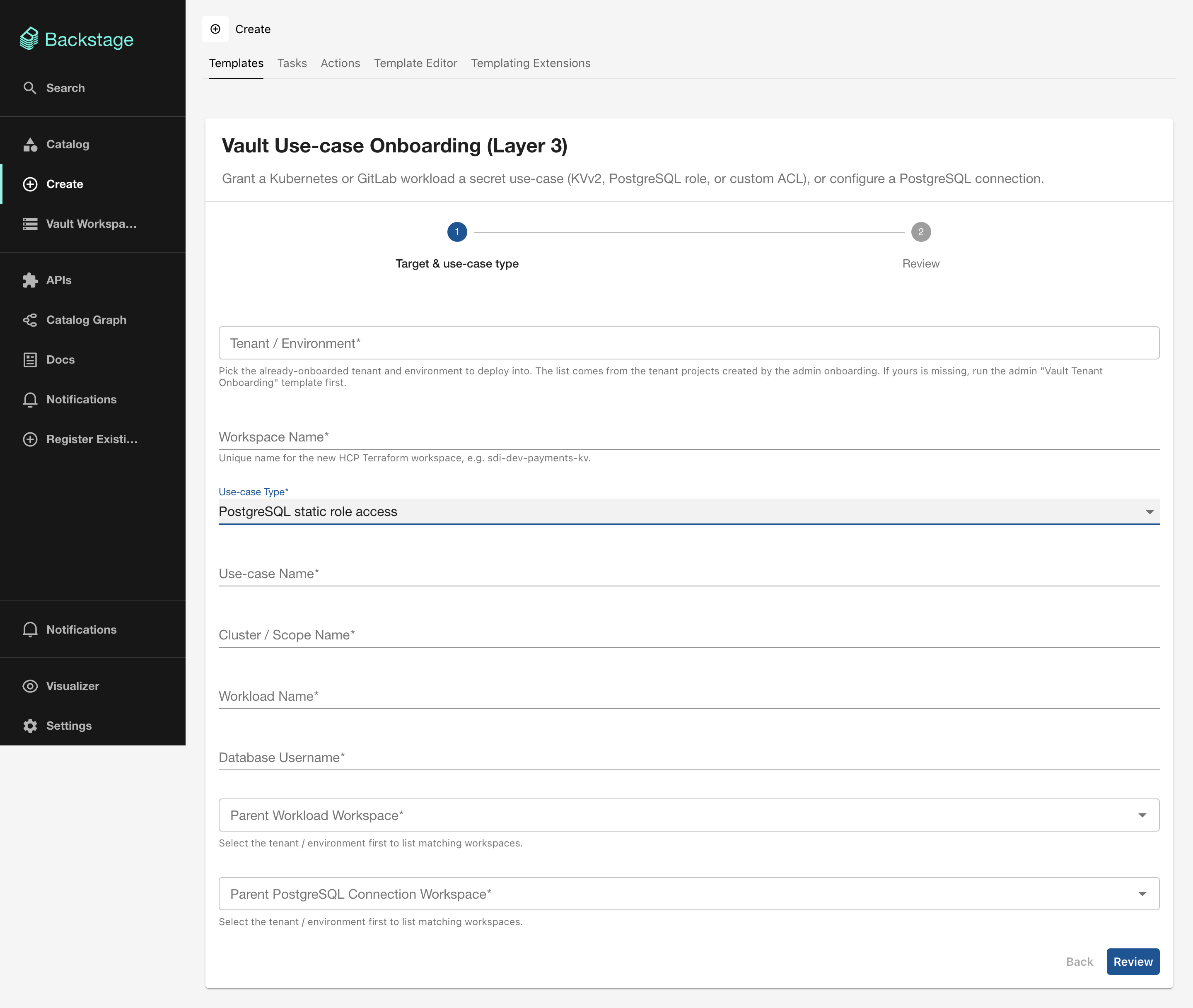 Use-case form for PostgreSQL role